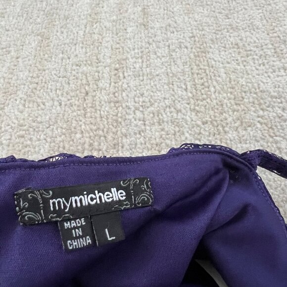 My Michelle Stretch Lace Asymmetric Cocktail Mini Dress L - Picture 2 of 9